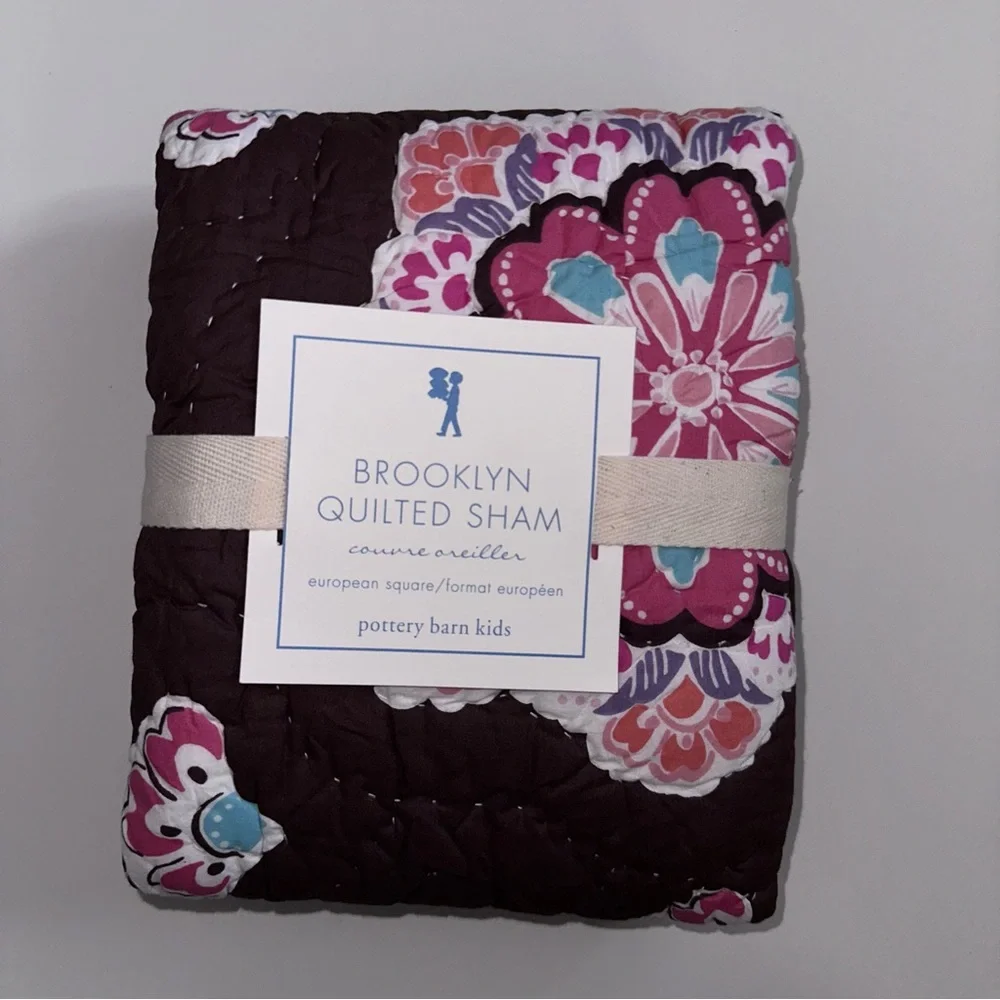 Pottery Barn Brooklyn Quilted Euro Pillow Sham Brown Pink Boho NEW Square